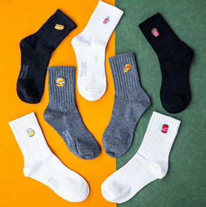 Basic Crew Socks with Hotdog Embroidery