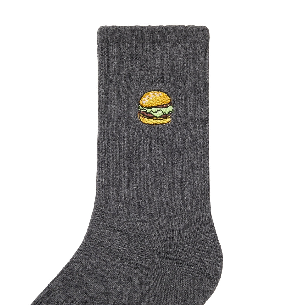 Basic Crew Socks with Burger Embroidery