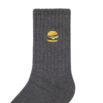 Basic Crew Socks with Burger Embroidery