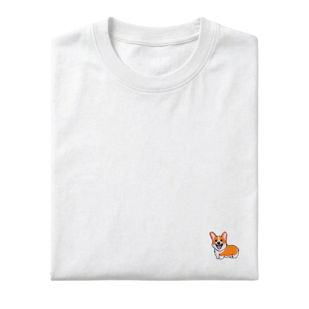 Corgi Embroidered Premium Cotton Plain T-Shirt