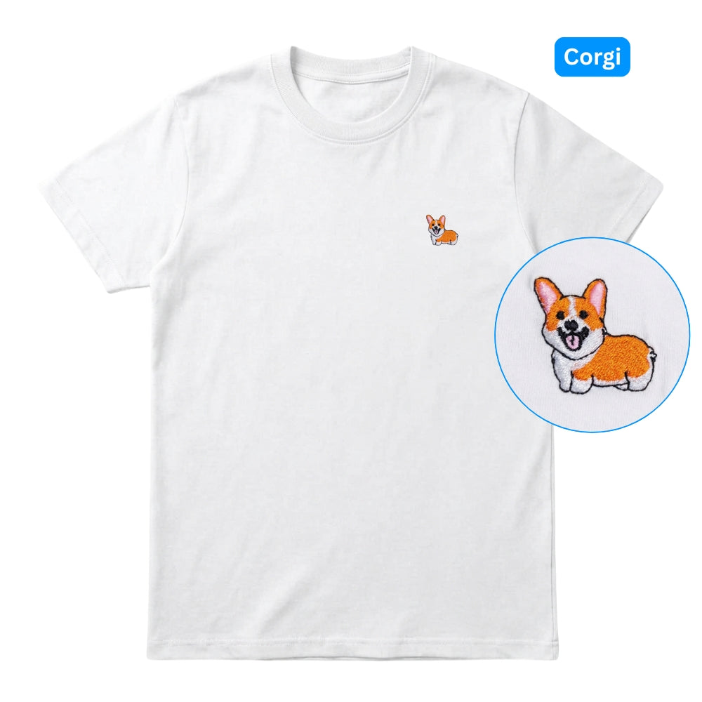 Corgi Embroidered Premium Cotton Plain T-Shirt