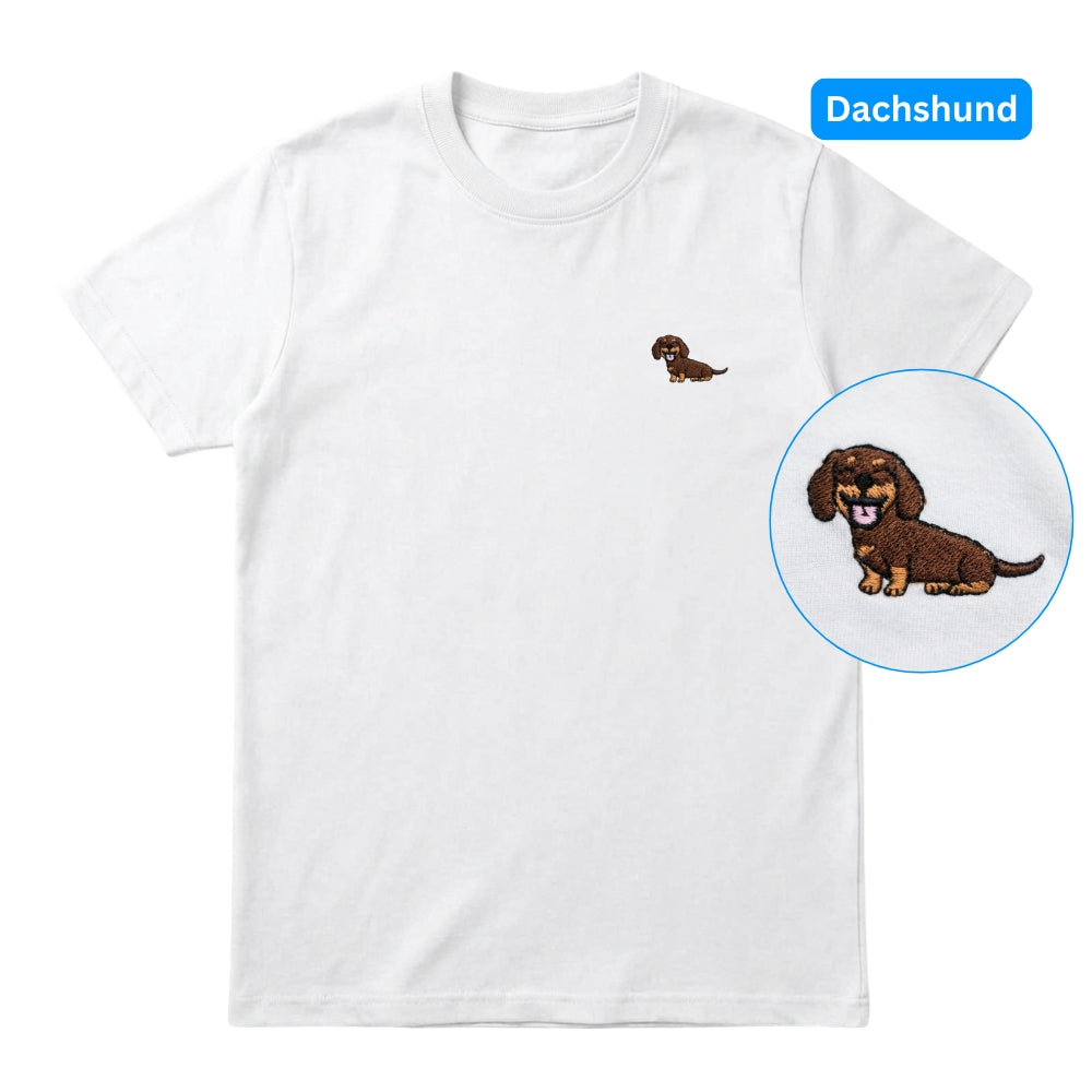 Dachshund Embroidered Premium Cotton Plain T-Shirt