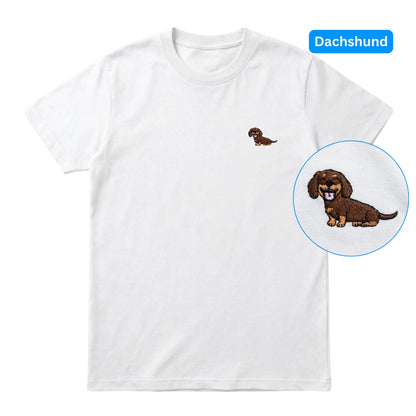 Dachshund Embroidered Premium Cotton Plain T-Shirt