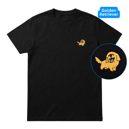 Golden Retriever Embroidered Premium Cotton Plain T-Shirt