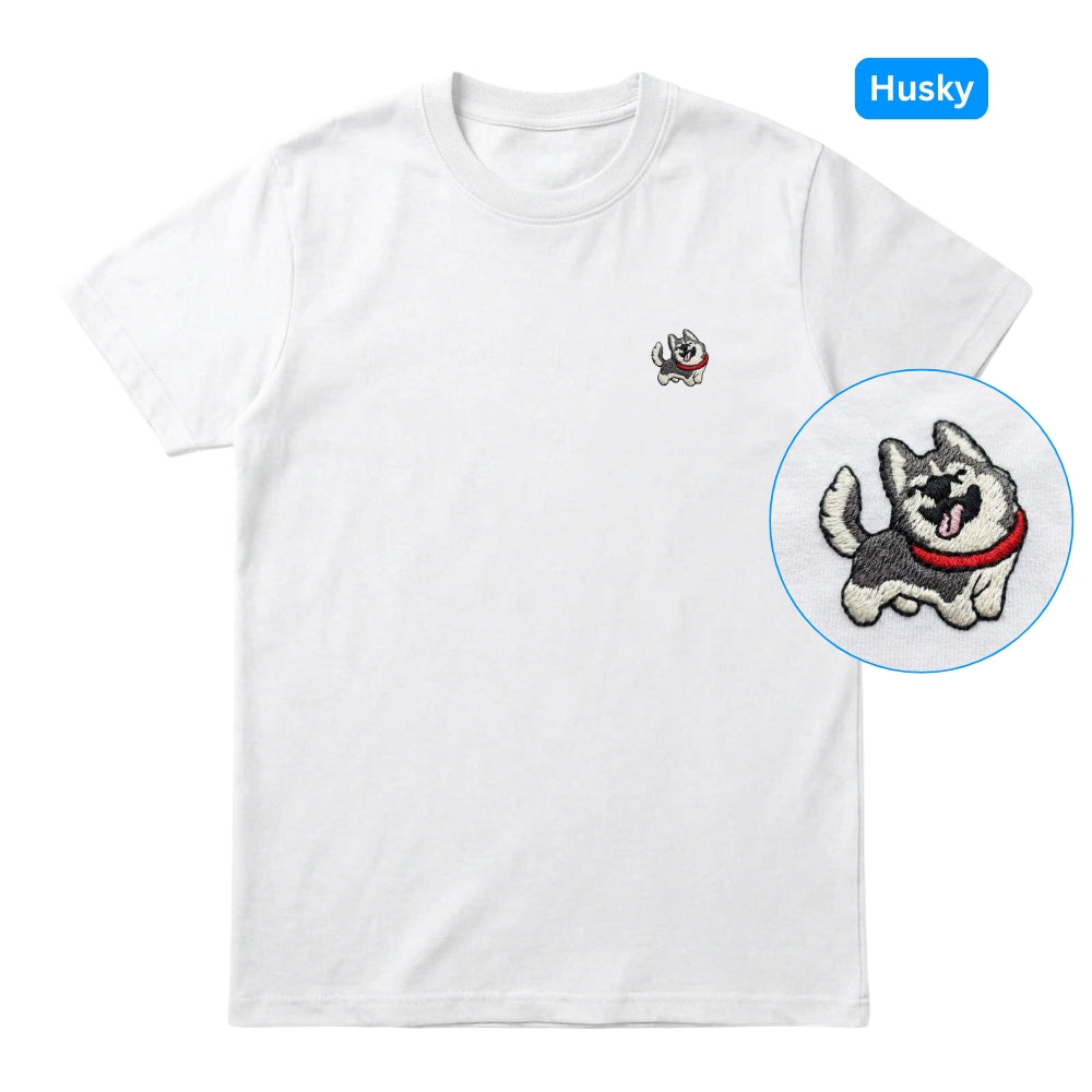 Husky Embroidered Premium Cotton Plain T-Shirt