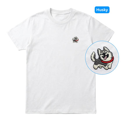 Husky Embroidered Premium Cotton Plain T-Shirt