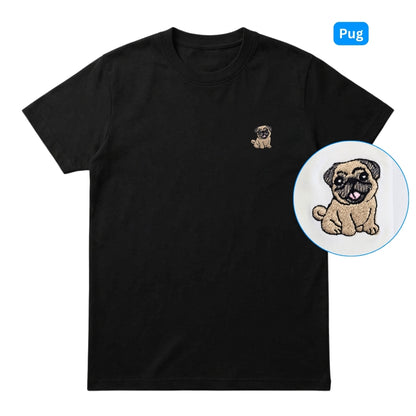 Pug Embroidered Premium Cotton Plain T-Shirt