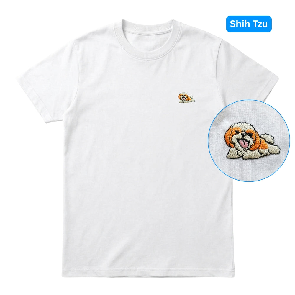 Shih Tzu Embroidered Premium Cotton Plain T-Shirt