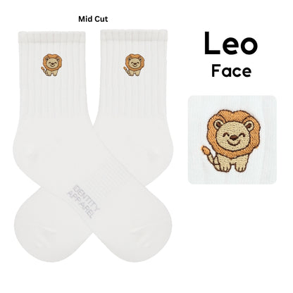 Star Signs Collection Cute Zodiacs Embroidered Basic Mid Cut Quarter Length Cotton Socks