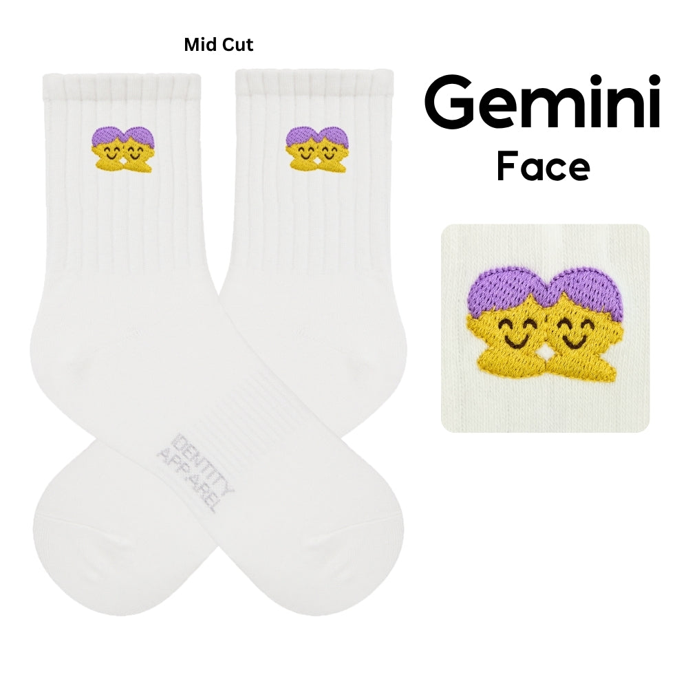 Star Signs Collection Cute Zodiacs Embroidered Basic Mid Cut Quarter Length Cotton Socks