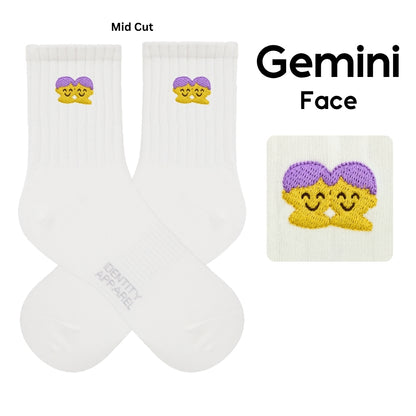 Star Signs Collection Cute Zodiacs Embroidered Basic Mid Cut Quarter Length Cotton Socks