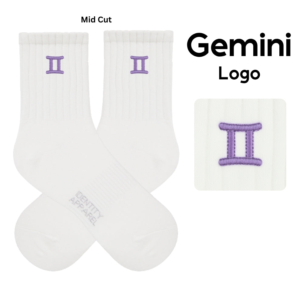 Star Signs Collection Cute Zodiacs Embroidered Basic Mid Cut Quarter Length Cotton Socks