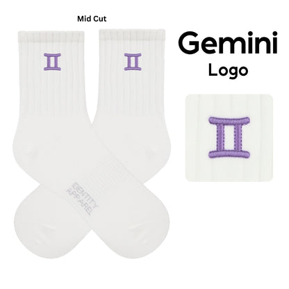 Star Signs Collection Cute Zodiacs Embroidered Basic Mid Cut Quarter Length Cotton Socks