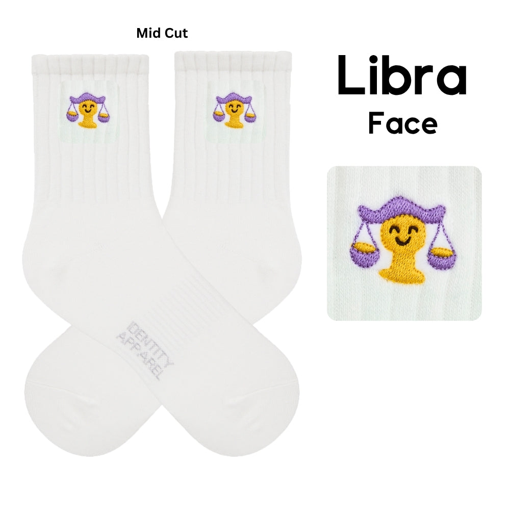 Star Signs Collection Cute Zodiacs Embroidered Basic Mid Cut Quarter Length Cotton Socks