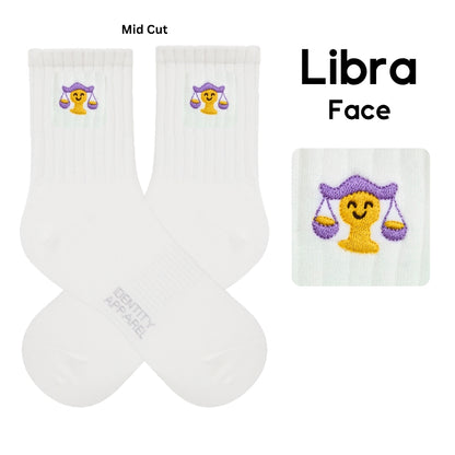 Star Signs Collection Cute Zodiacs Embroidered Basic Mid Cut Quarter Length Cotton Socks