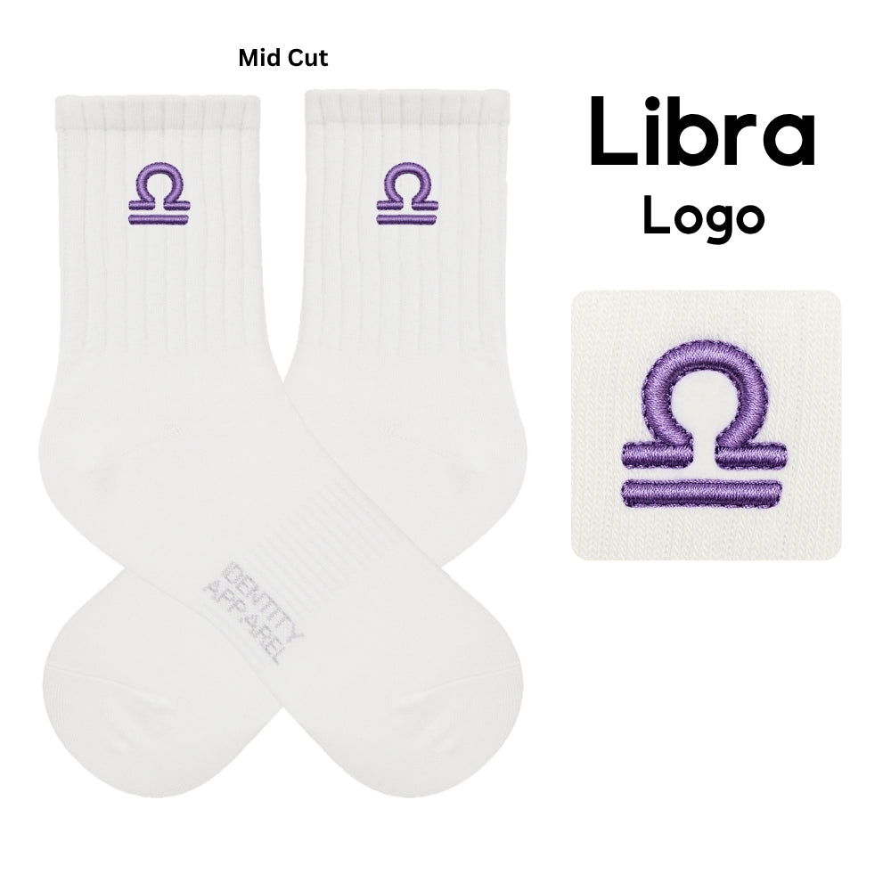 Star Signs Collection Cute Zodiacs Embroidered Basic Mid Cut Quarter Length Cotton Socks