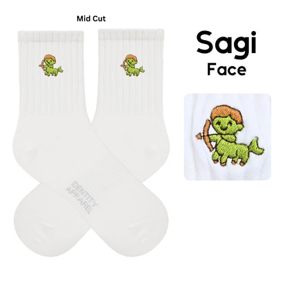 Star Signs Collection Cute Zodiacs Embroidered Basic Mid Cut Quarter Length Cotton Socks