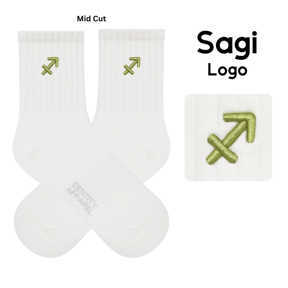 Star Signs Collection Cute Zodiacs Embroidered Basic Mid Cut Quarter Length Cotton Socks