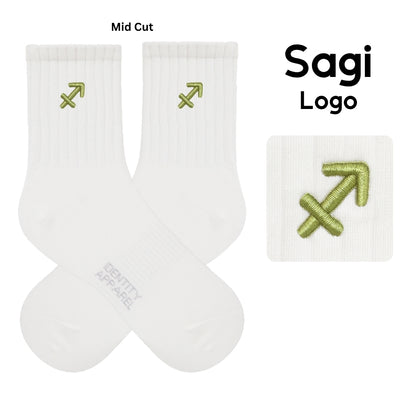 Star Signs Collection Cute Zodiacs Embroidered Basic Mid Cut Quarter Length Cotton Socks