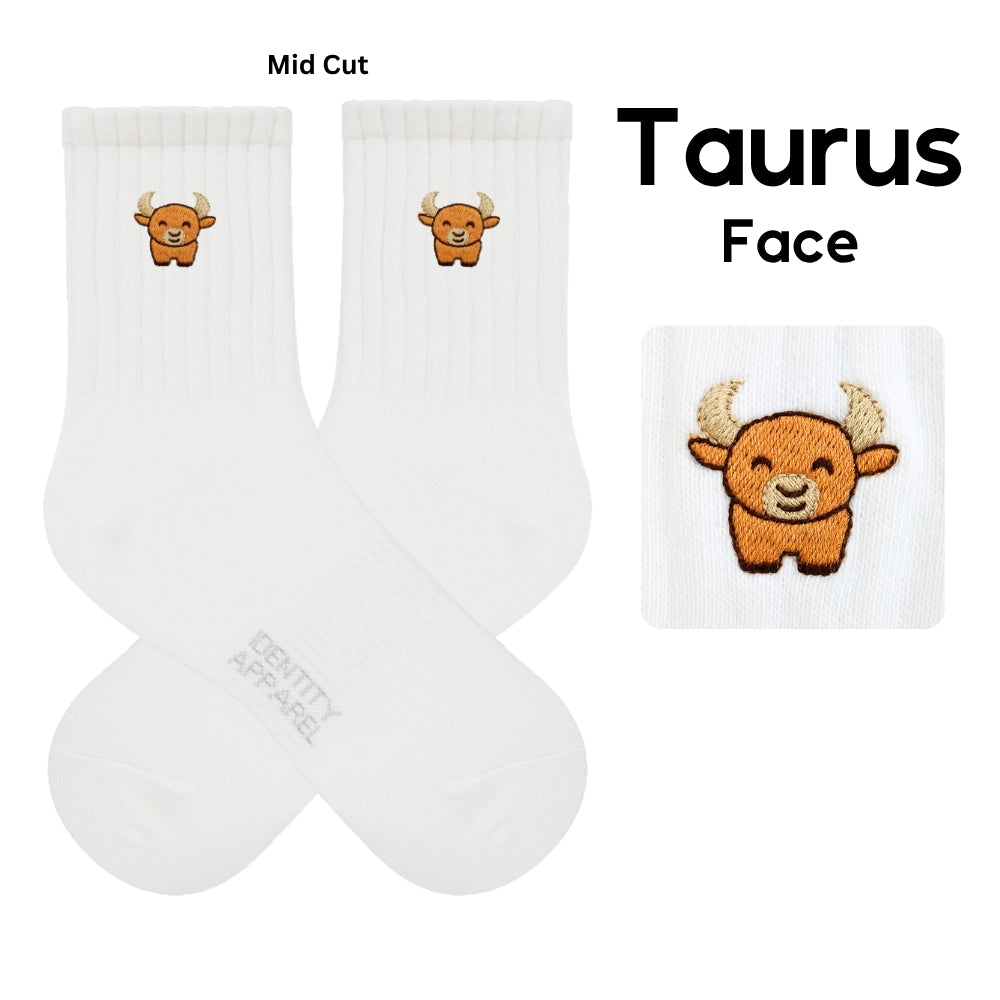 Star Signs Collection Cute Zodiacs Embroidered Basic Mid Cut Quarter Length Cotton Socks