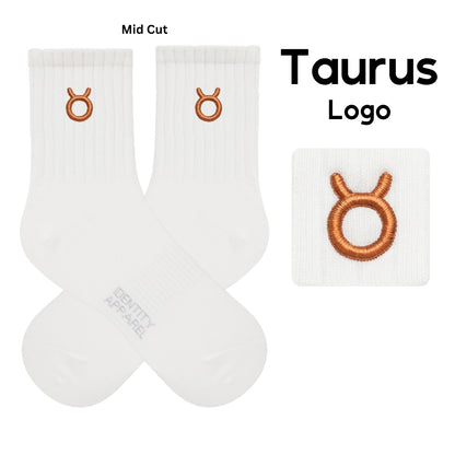 Star Signs Collection Cute Zodiacs Embroidered Basic Mid Cut Quarter Length Cotton Socks