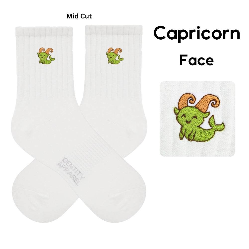 Star Signs Collection Cute Zodiacs Embroidered Basic Mid Cut Quarter Length Cotton Socks