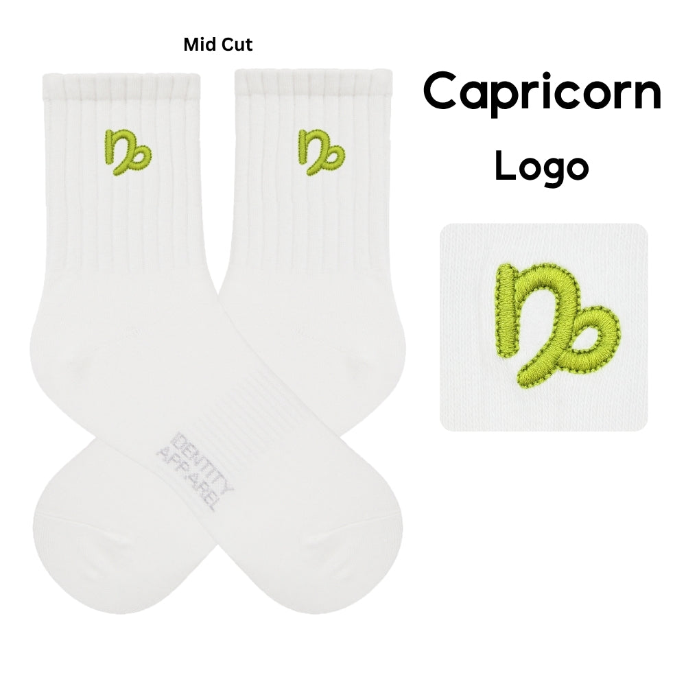 Star Signs Collection Cute Zodiacs Embroidered Basic Mid Cut Quarter Length Cotton Socks