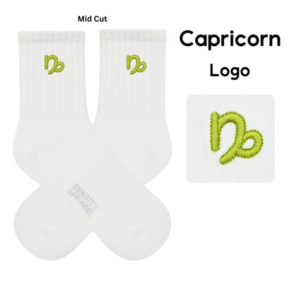 Star Signs Collection Cute Zodiacs Embroidered Basic Mid Cut Quarter Length Cotton Socks