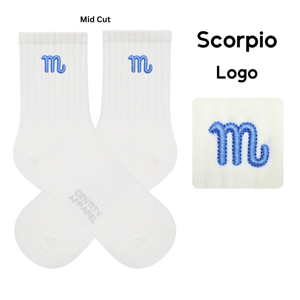 Star Signs Collection Cute Zodiacs Embroidered Basic Mid Cut Quarter Length Cotton Socks