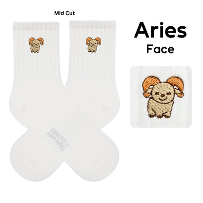 Star Signs Collection Cute Zodiacs Embroidered Basic Mid Cut Quarter Length Cotton Socks