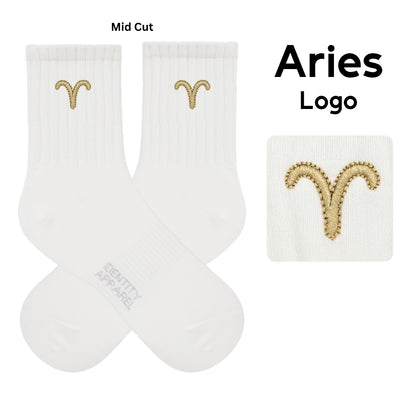 Star Signs Collection Cute Zodiacs Embroidered Basic Mid Cut Quarter Length Cotton Socks