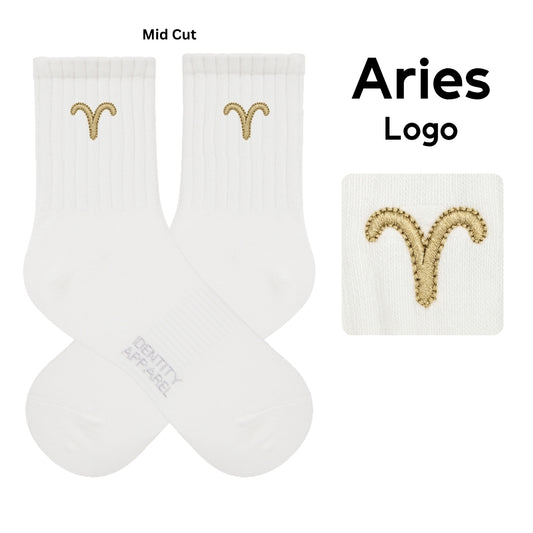 Star Signs Collection Cute Zodiacs Embroidered Basic Mid Cut Quarter Length Cotton Socks