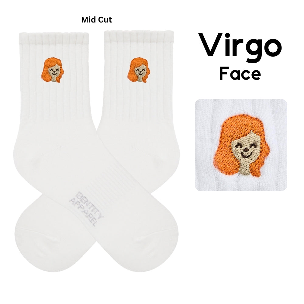 Star Signs Collection Cute Zodiacs Embroidered Basic Mid Cut Quarter Length Cotton Socks