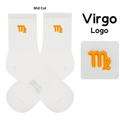 Star Signs Collection Cute Zodiacs Embroidered Basic Mid Cut Quarter Length Cotton Socks