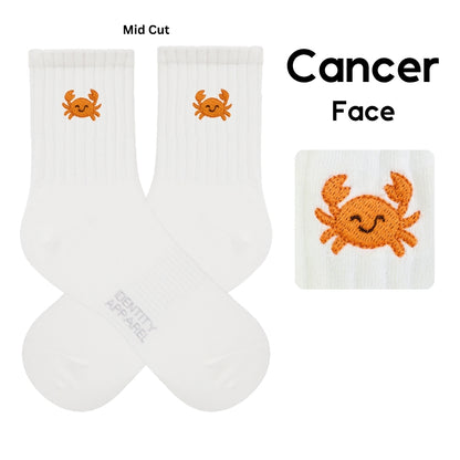 Star Signs Collection Cute Zodiacs Embroidered Basic Mid Cut Quarter Length Cotton Socks