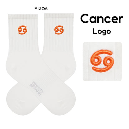 Star Signs Collection Cute Zodiacs Embroidered Basic Mid Cut Quarter Length Cotton Socks