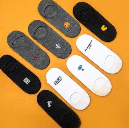 Below the Ankle Hidden Invisible No-Show Cotton Foot Socks with Retro Game Print