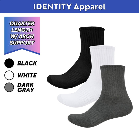 Mens Basic Quarter Length Cotton Socks with Arch Support - IDENTITY Apparel Shop