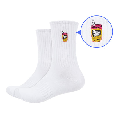 Plain Crew Length Socks with Snacks Patch