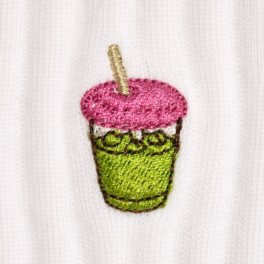 Iced Matcha Embroidered Premium Cotton Socks | Caffeine Club Collection