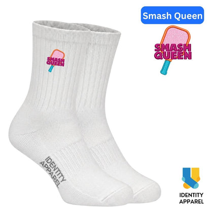 Smash Queen | The Dink Collection | Pickleball Embroidered Premium Cotton Socks
