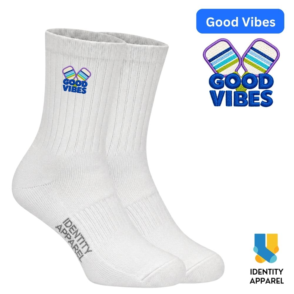 Good Vibes | The Dink Collection | Pickleball Embroidered Premium Cotton Socks