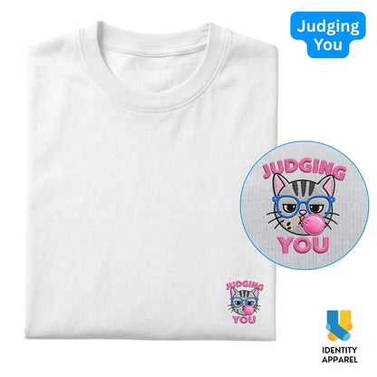 Judging You Embroidered Premium Cotton T-Shirt | Cattitude Collection