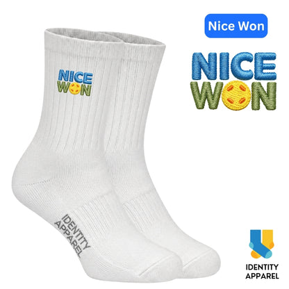 Nice Won | The Dink Collection | Pickleball Embroidered Premium Cotton Socks