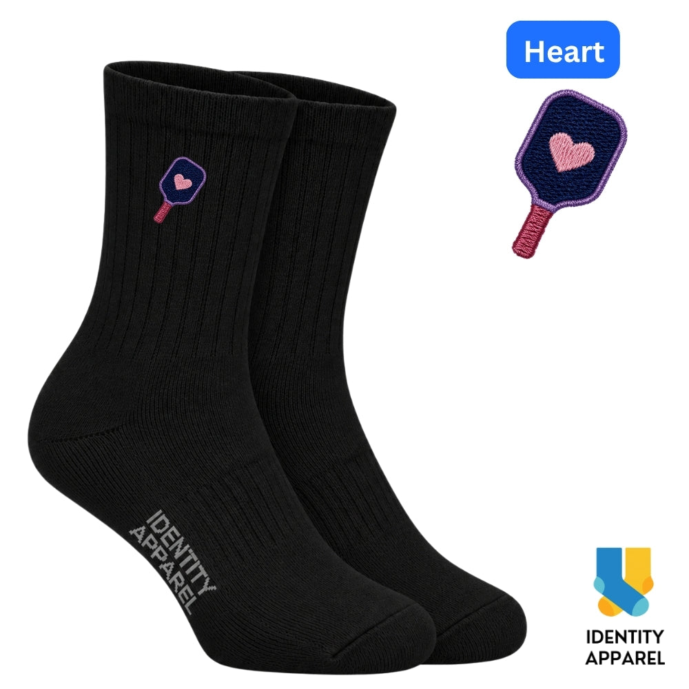 Heart | The Dink Collection | Pickleball Embroidered Premium Cotton Socks