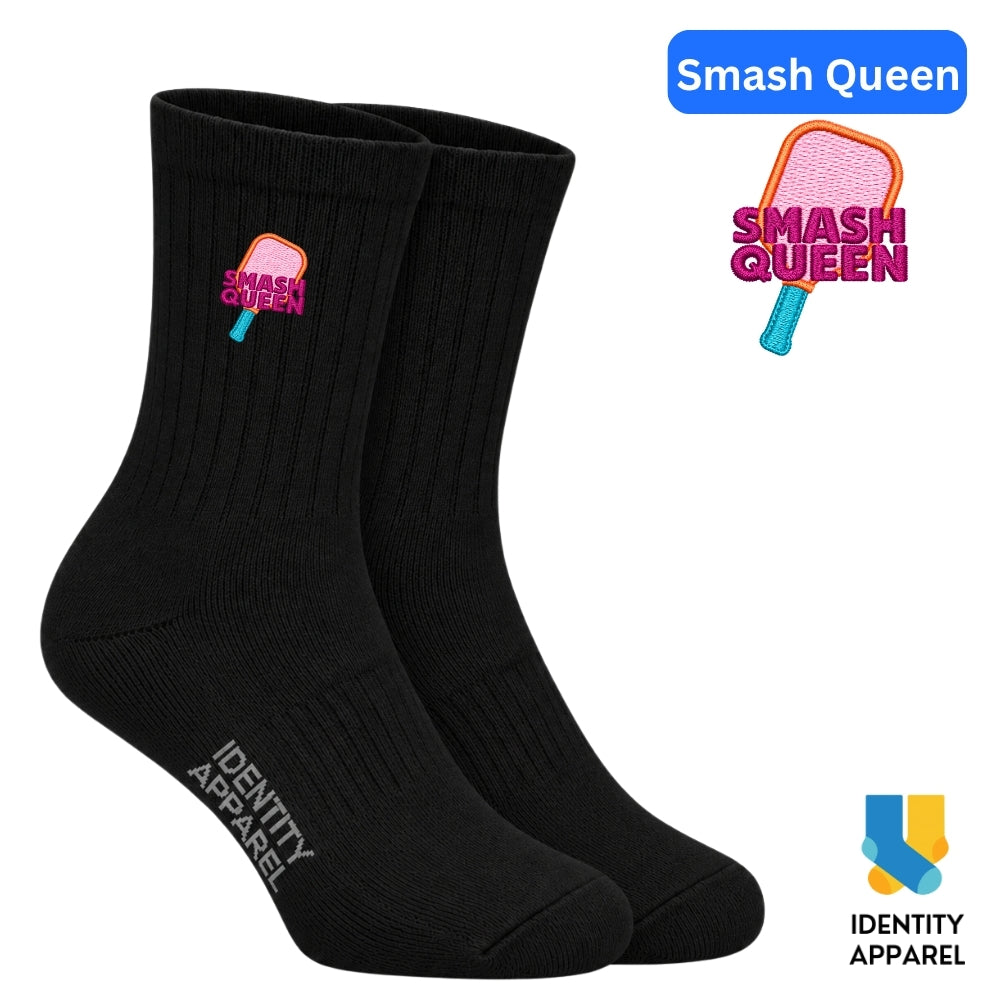 Smash Queen | The Dink Collection | Pickleball Embroidered Premium Cotton Socks