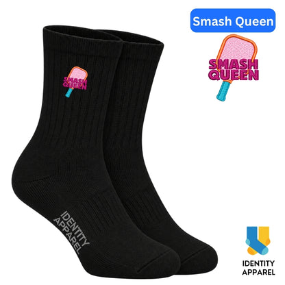 Smash Queen | The Dink Collection | Pickleball Embroidered Premium Cotton Socks