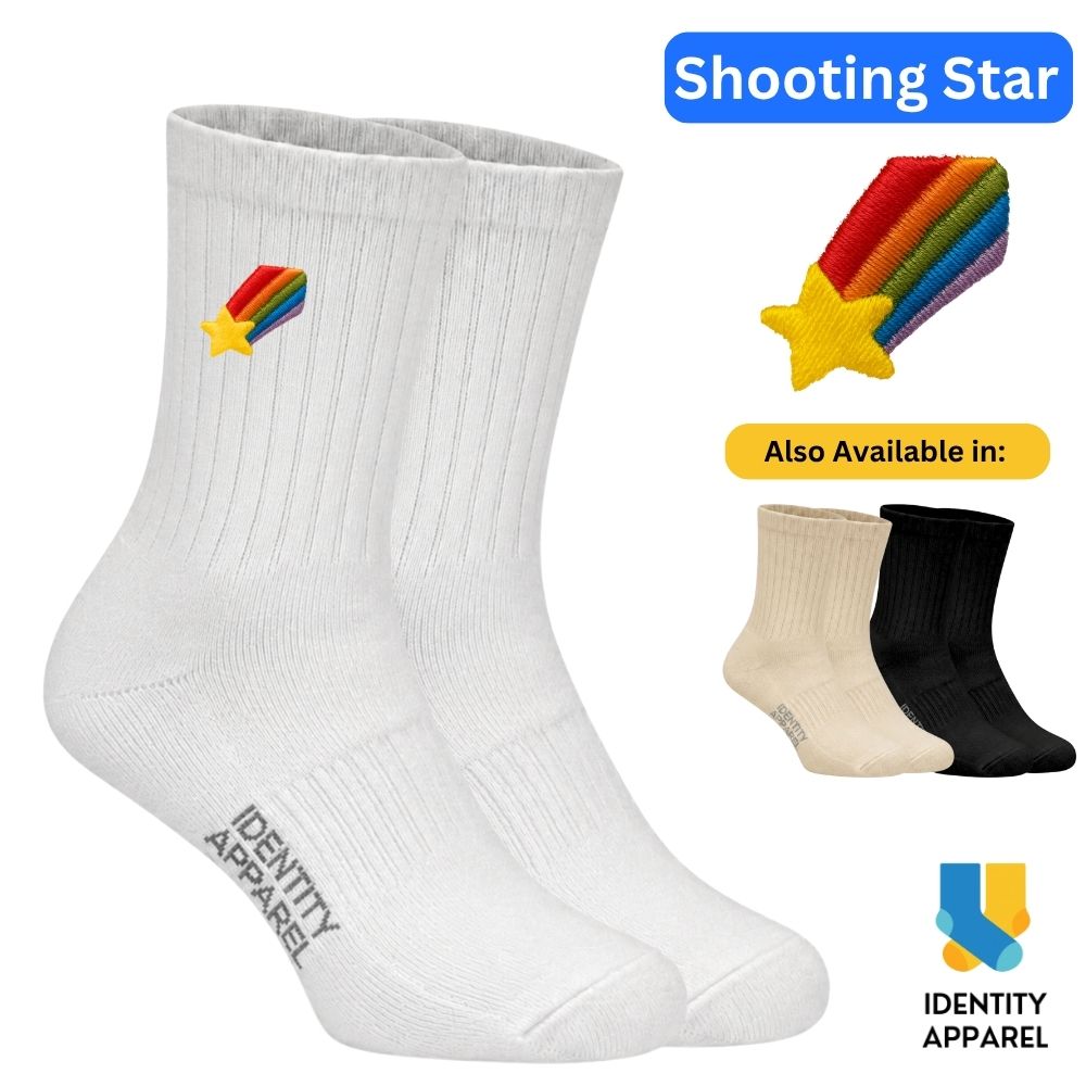Shooting Star Embroidered Premium Cotton Socks | Pride Themed 'Love Wins Collection'