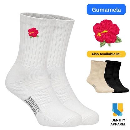 Gumamela Embroidered Cotton Socks | Tropical Blooms Collection