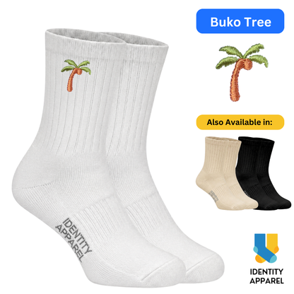 Coconut Tree Embroidered Cotton Socks | Medyas ng Bayan Collection